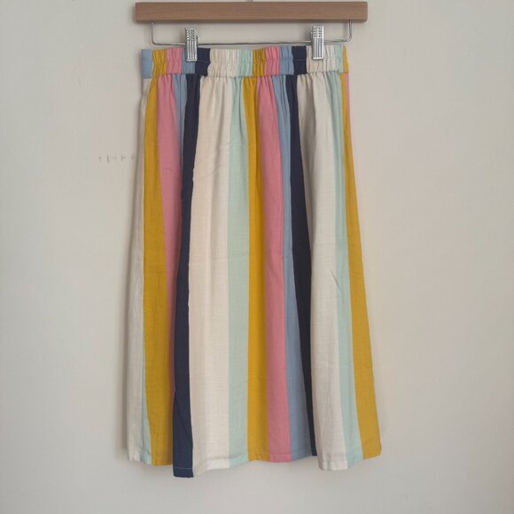 Elodie Button Midi Linen Skirt Vertical Stripes Blue Pink Yellow Size S - Picture 3 of 5